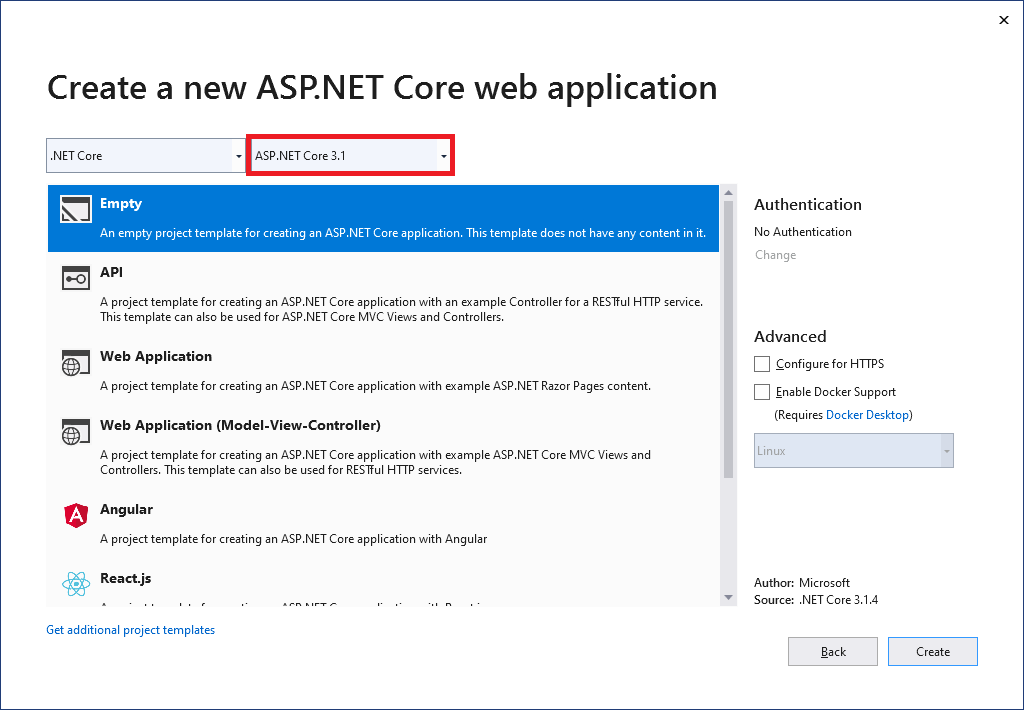 New ASP.NET Core Application
